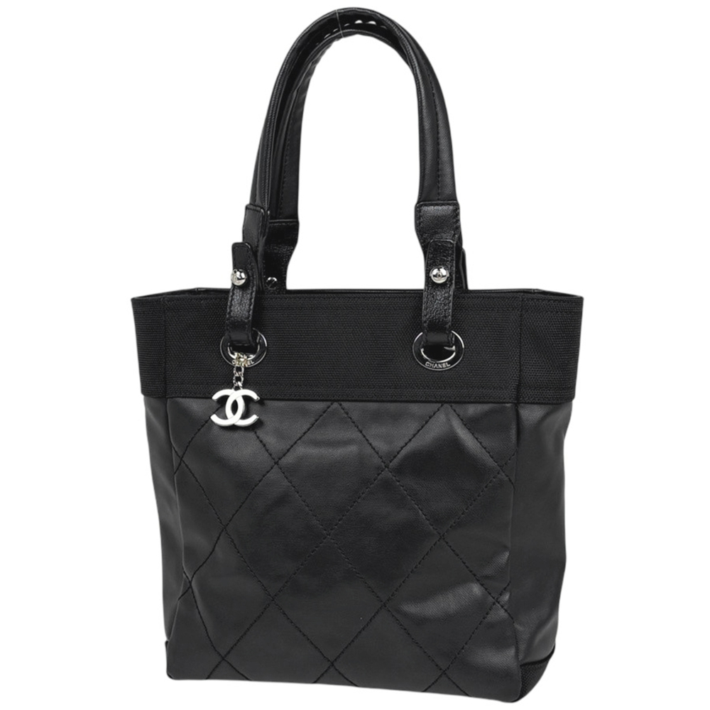 Chanel Paris Biarritz Tote PM Coco Mark Bag, Coated Canvas, Black, A34208, Wo...